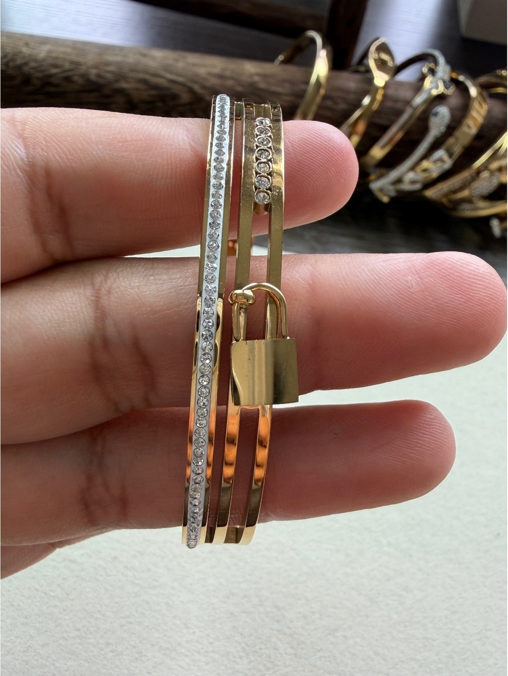 Non-Tarnish 18K Gold Plated Crystal Lock Bangle